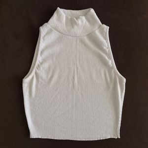Sleeveless Mock Neck Ribbed Top