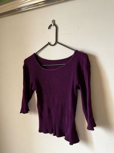 Purple Ribbed 3/4 Sleeve Top