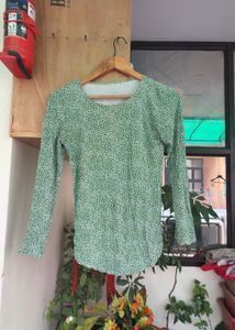 Green Ditsy Print Long Sleeve Top