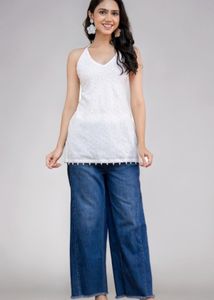 Elegant White Lace Kurta Top