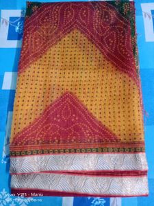 Vibrant Yellow & Red Bandhani Saree