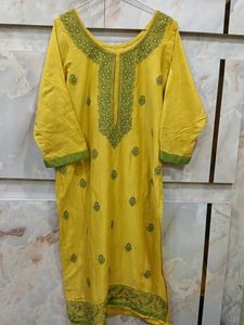 Yellow Embroidered Kurti