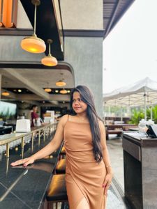 Brown Ruched Side Split Midi Dress
