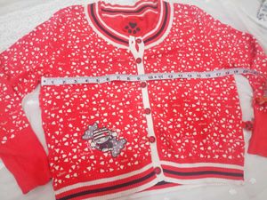 Chic Red Cardigan with Floral Print