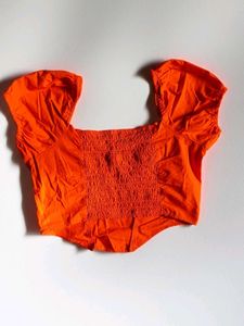 Orange Puff Sleeve Crop Top