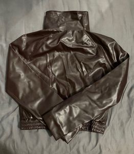 Faux Leather Cropped Jacket