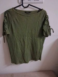 Olive Green Lace-Up Sleeve Top