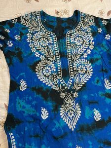 Blue Tie-Dye Kurta chikankari Embroider
