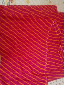 Vibrant Pink &amp; Orange Striped Saree