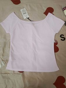 Light Pink Button-Up off shouldered Cropped Top