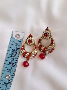 Beautiful Ethnic Gold And Red Earrings