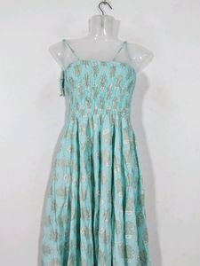Light Cyan Blue Floral Printed Dress (Women)