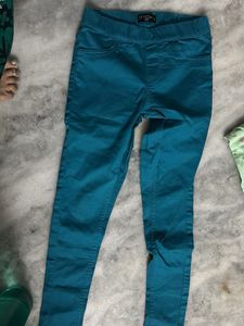 Teal Colored Skinny Fit Pants