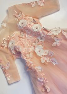 Peach Flower &amp; Butterfly Tulle Gown