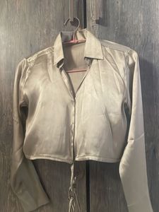 Satin Cropped Button-Up Shirt
