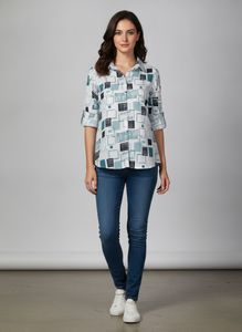 Geometric Print Button-Down top