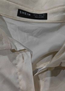 Cream Satin Cropped Button-Up Shirt