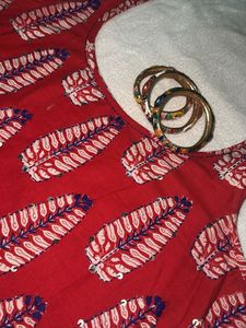 Red floral print kurti with sequence work!