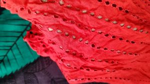 Red palazzo with shiffi work