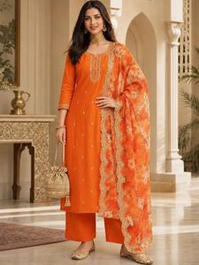 Vibrant Orange Kurta Set with Dupatta