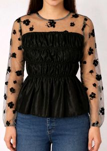 Black Floral Sheer Long Sleeve Top