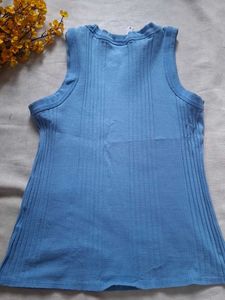 Blue Ribbed Sleeveless Tank Top