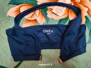 Shein Plunging Halter Neck Panelled Micro Crop Top