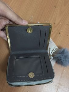 Chic Grey Wallet with Pom  Ch