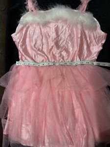 Elegant Pink Ruffled Tulle Fur Trim Dress