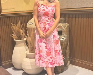 Floral Print Midi Dress with Tie Straps