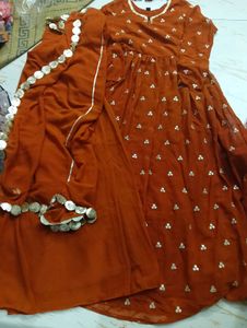 Bust 36 Elegant Rust Anarkali Suit Set