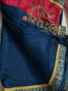 Embroidered Teal Saree with Pink Blouse