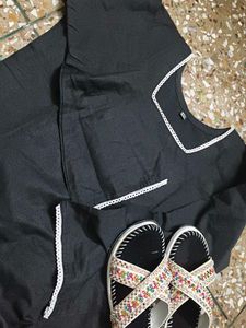 Stylish Black Kurta with White Lace Trim