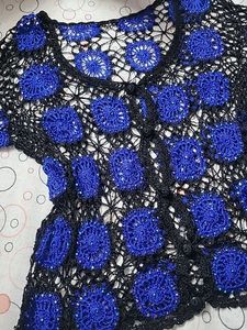 Crocheted Blue &amp; Black Cardigan