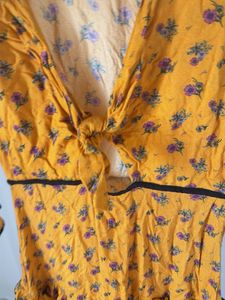 Yellow Floral Tiered Midi Dress