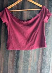 Maroon Off-Shoulder Button-Up Top