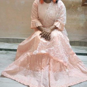 Elegant Peach Kurta with Flared Sleeves
