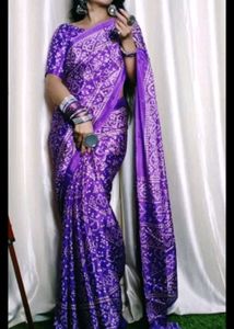 satin Beautiful Purple Bandhani Saree