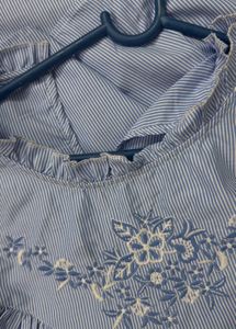 Embroidered Sleeveless Blue Top