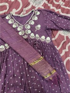 Georgous Purple Anarkali Type Kurthi Set