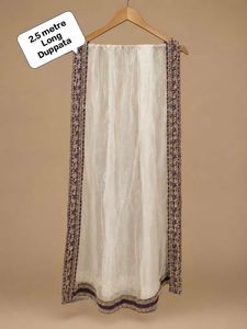 Elegant Cream duppata with purple Border