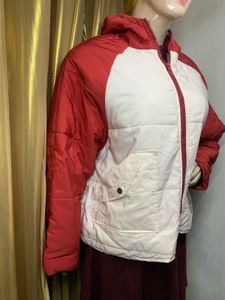 Stylish Red &amp; White Hooded Jacket