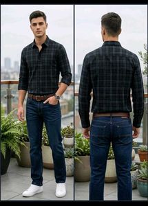 New M size Men's Plaid Long Sleeve Shirt