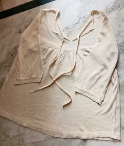 Cream Tie Neck sheer top