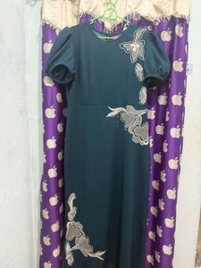 Elegant Dark Green Puff Sleeve Dress