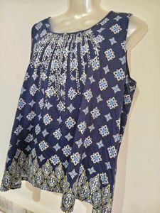 Blue Printed Sleeveless Kurti 38"-40"