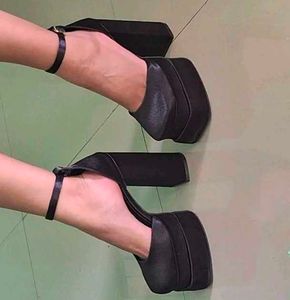 Chunky Platform Heels with Ankle Strap