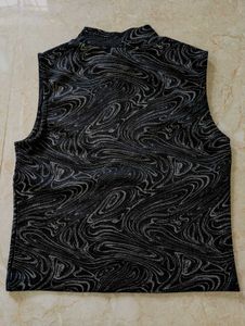 Sleek Black &amp; Silver Swirl Mock Neck Top