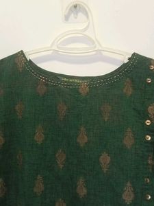 Green Kurta with Golden Print