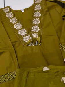 Olive Green Embroidered Kurta Set